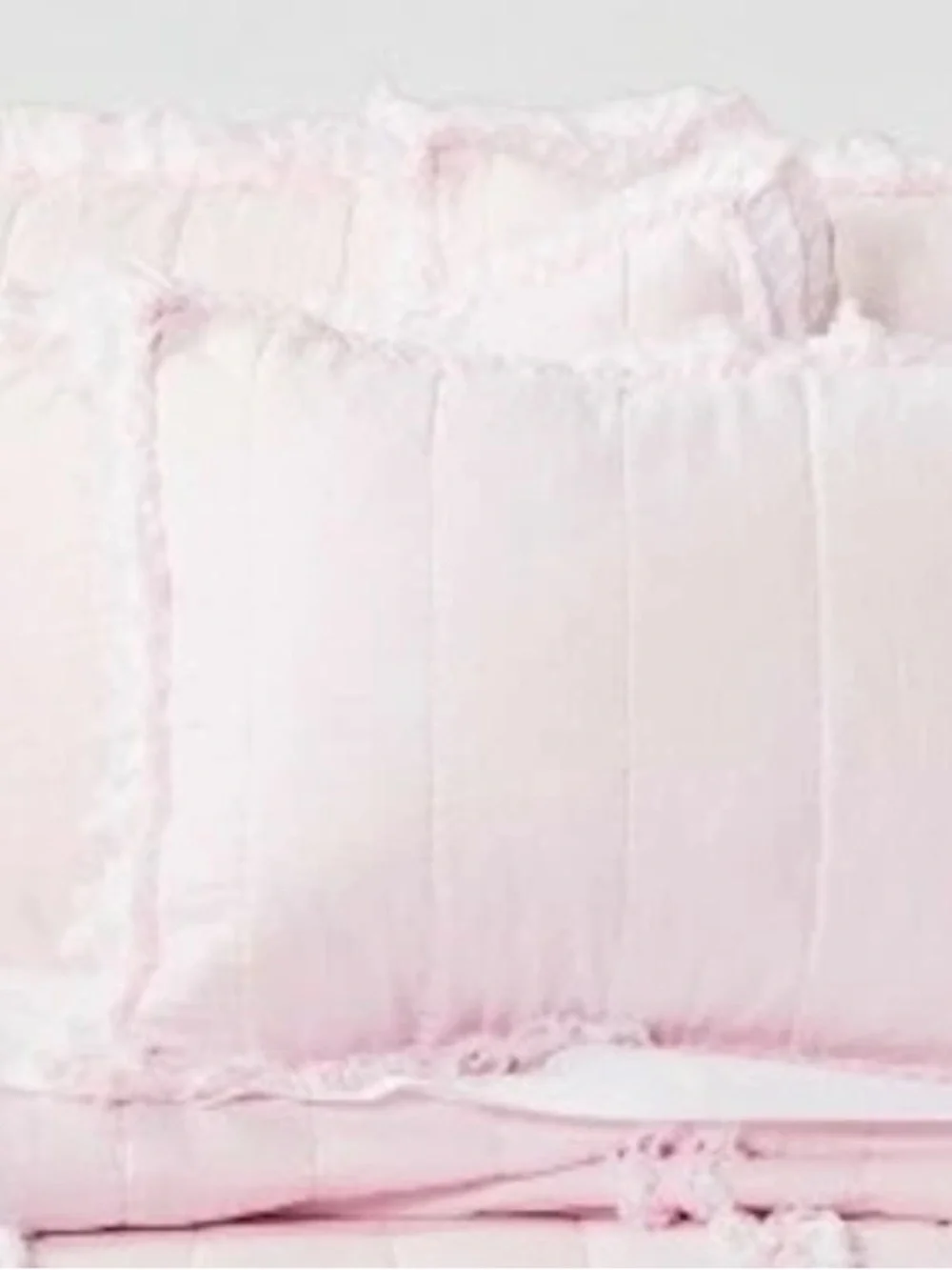 2 Boho Feminine Raw Edge Pillow Shams Quilted Pale Pink 100% Cotton CottageCore